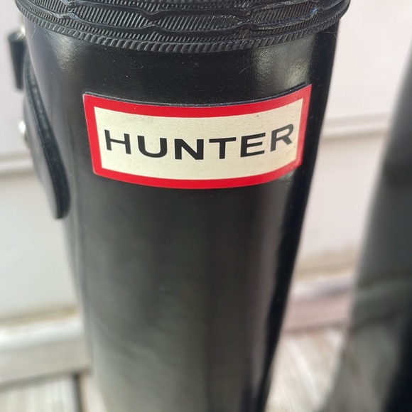 HUNTER Original Gloss Black.Rubber KNEE HIGH Wellies RUBBER Rain Boots Size 5 - Picture 4 of 14